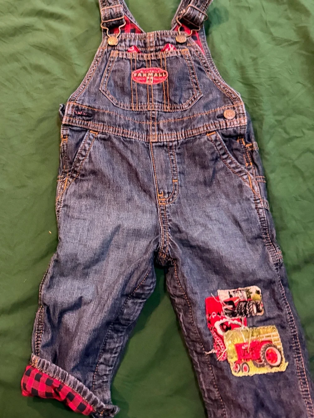 18 month - OshKosh B’Gosh - Denim Kids Overalls with Tractor Patch, Lined